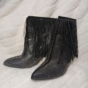 Sparkling Fringe Ankle Booties
